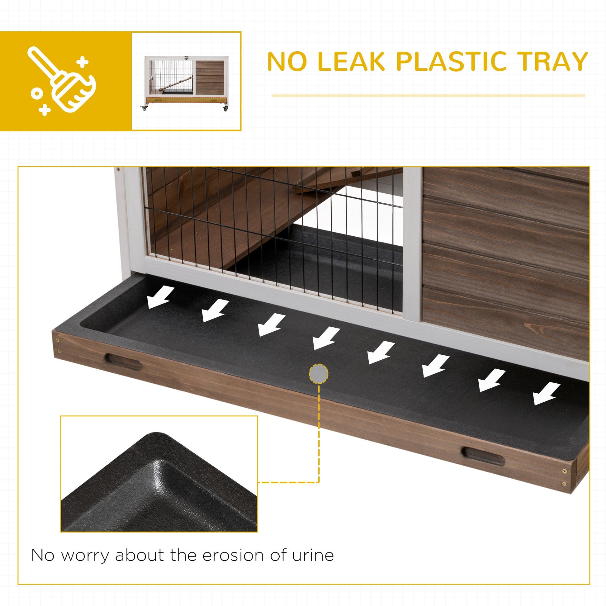 KFX-1461949 Indoor Rabbit Cage on Wheels with Pull-Out Tray, Ramp, and Lockable Door - Ideal for Small Animals, Brown, 35.5" x 21" x 23"