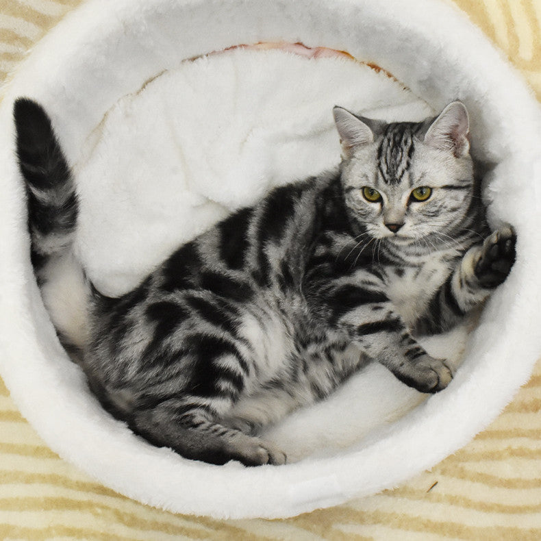 KFX-1462333 Warm Plush Velvet Semi-Enclosed Pet Nest for Dogs - Available in Milk Tea and Ramen Colors, Sizes 40cm, 50cm, 55cm
