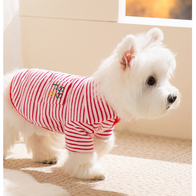 KFX-1462845 Striped Terry Pet Top for Small to Medium Dogs and Cats, Soft and Cozy Fleece Clothing for Fall and Winter