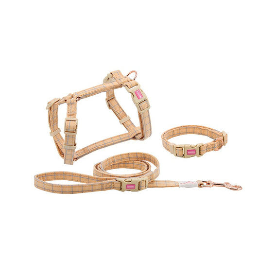 KFX-1463869 Pet Chest Harness and Leash with Lattice Design - Available in Plaid Orange and Matcha Green