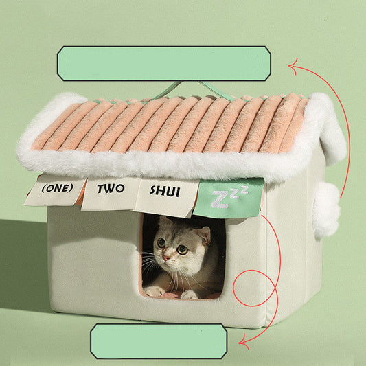 KFX-1464125 Warm Cloth Cat House for Winter Cozy Pet Nest 46x43x40cm
