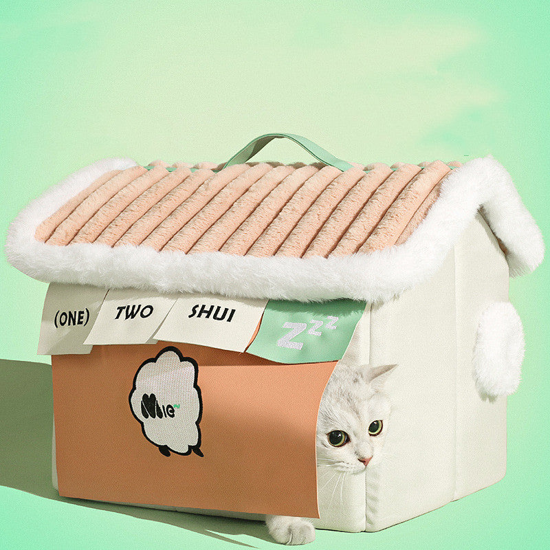 KFX-1464125 Warm Cloth Cat House for Winter Cozy Pet Nest 46x43x40cm