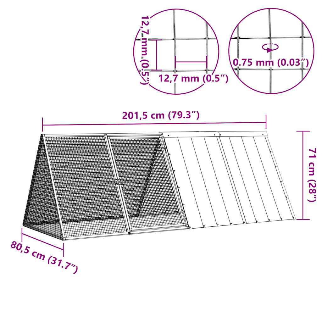 KFX-1465661 Anthracite Galvanized Steel Rabbit Cage 201.5x80 cm with Safety Features