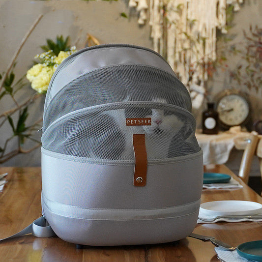 KFX-1466301 Portable Canvas Cat Backpack for Pets Up to 15 kg - Medium Soft Design in Gray
