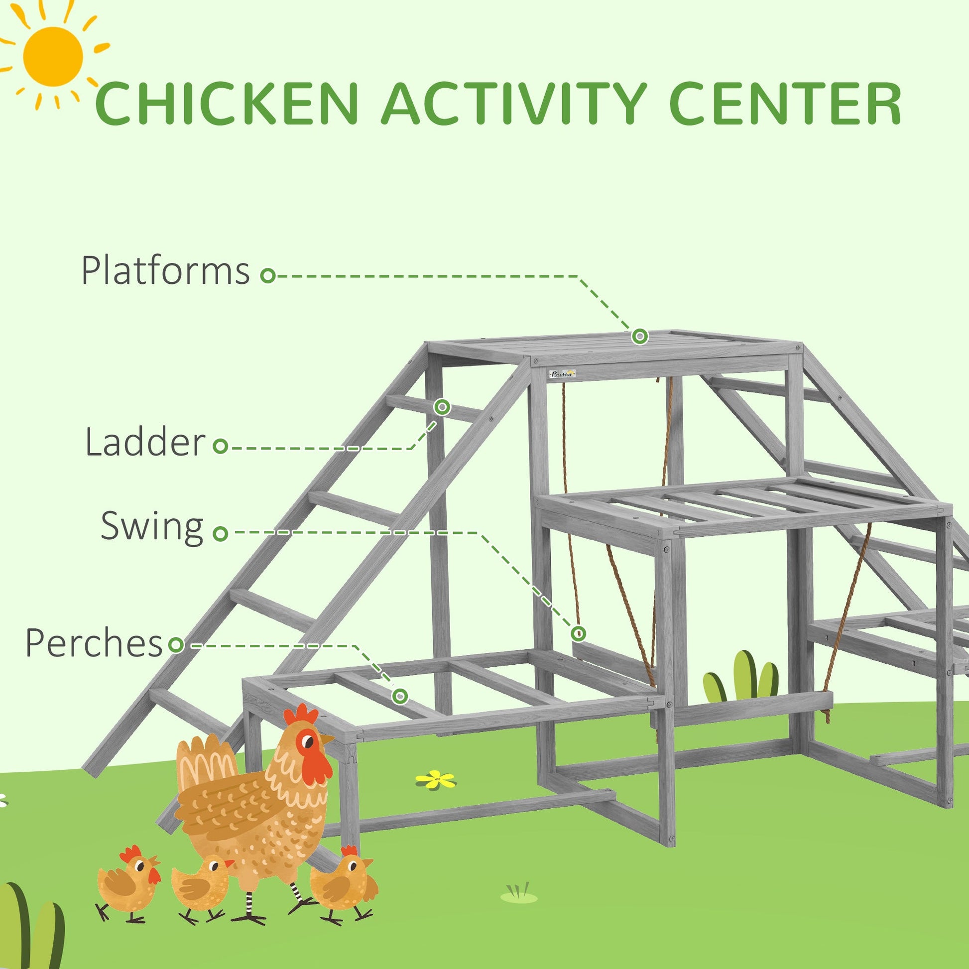KFX-1467709 Chicken Roost Swing Set with Wooden Stand, Ladder Platforms for 10-15 Chickens