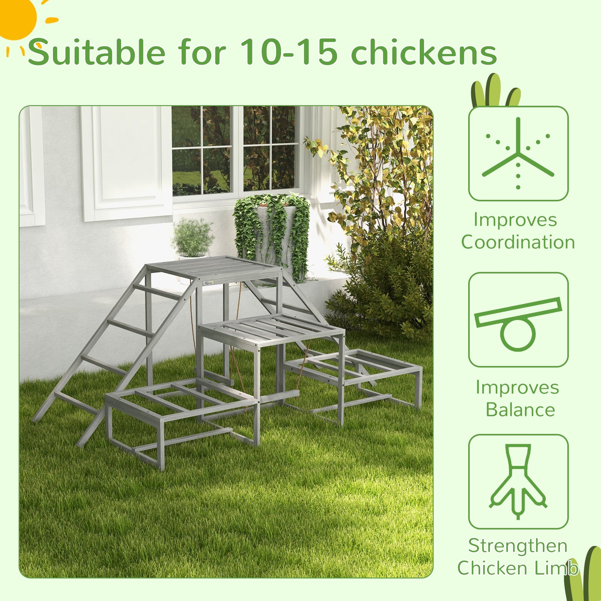 KFX-1467709 Chicken Roost Swing Set with Wooden Stand, Ladder Platforms for 10-15 Chickens