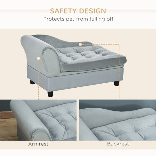 KFX-1468093 Luxury Small Dog Bed with Hidden Storage and Soft Foam Cushion, Modern Pet Sofa for Small Breeds, Grey