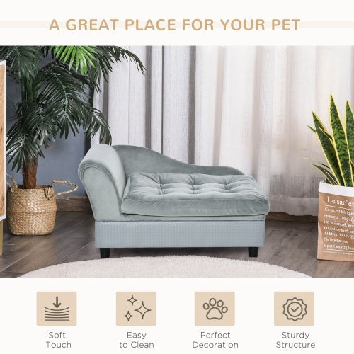 KFX-1468093 Luxury Small Dog Bed with Hidden Storage and Soft Foam Cushion, Modern Pet Sofa for Small Breeds, Grey