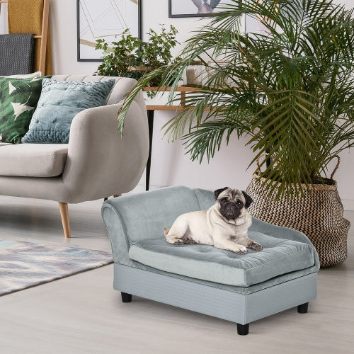 KFX-1468093 Luxury Small Dog Bed with Hidden Storage and Soft Foam Cushion, Modern Pet Sofa for Small Breeds, Grey