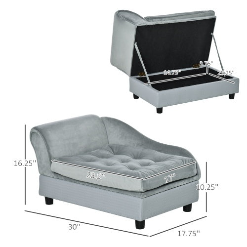 KFX-1468093 Luxury Small Dog Bed with Hidden Storage and Soft Foam Cushion, Modern Pet Sofa for Small Breeds, Grey