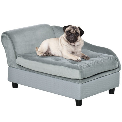 KFX-1468093 Luxury Small Dog Bed with Hidden Storage and Soft Foam Cushion, Modern Pet Sofa for Small Breeds, Grey