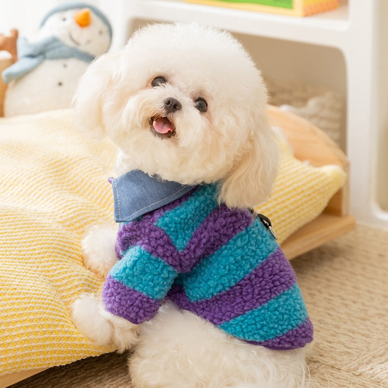 KFX-1468605 Cozy Winter Sweater with Leash Hole for Small Dogs and Cats in Striped Design