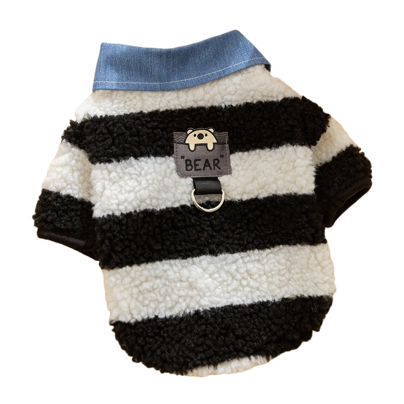 KFX-1468605 Cozy Winter Sweater with Leash Hole for Small Dogs and Cats in Striped Design