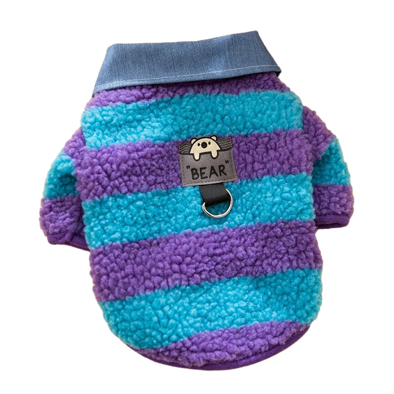 KFX-1468605 Cozy Winter Sweater with Leash Hole for Small Dogs and Cats in Striped Design