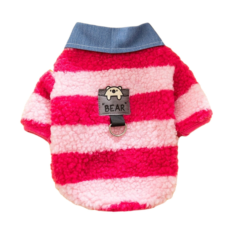 KFX-1468605 Cozy Winter Sweater with Leash Hole for Small Dogs and Cats in Striped Design