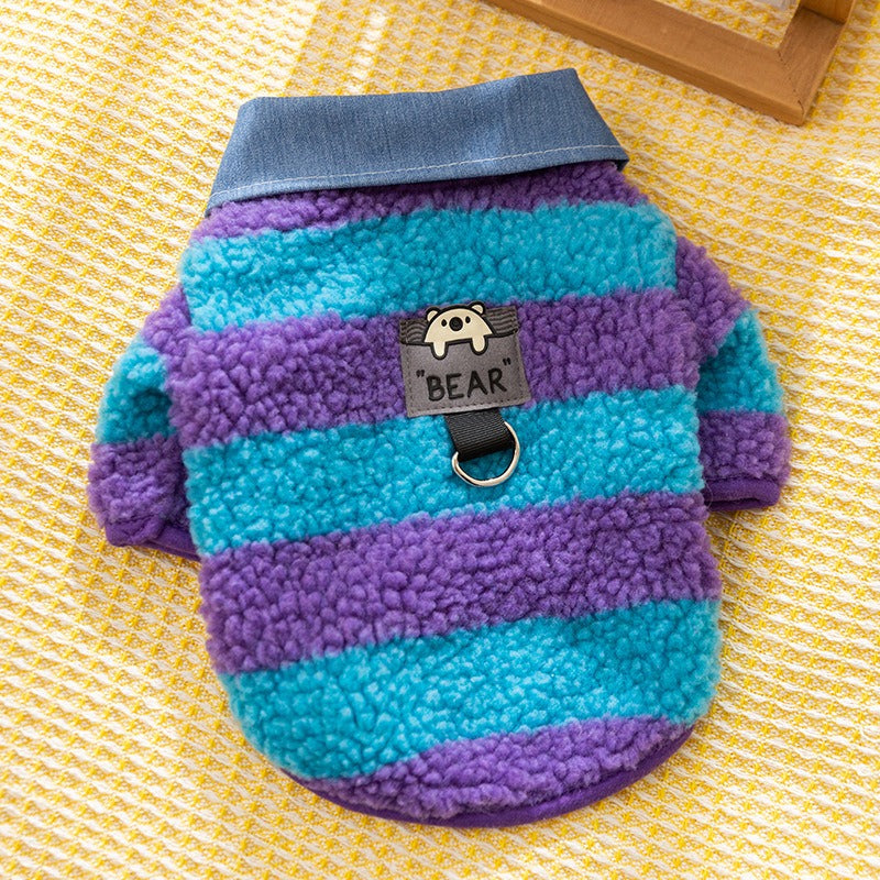 KFX-1468605 Cozy Winter Sweater with Leash Hole for Small Dogs and Cats in Striped Design