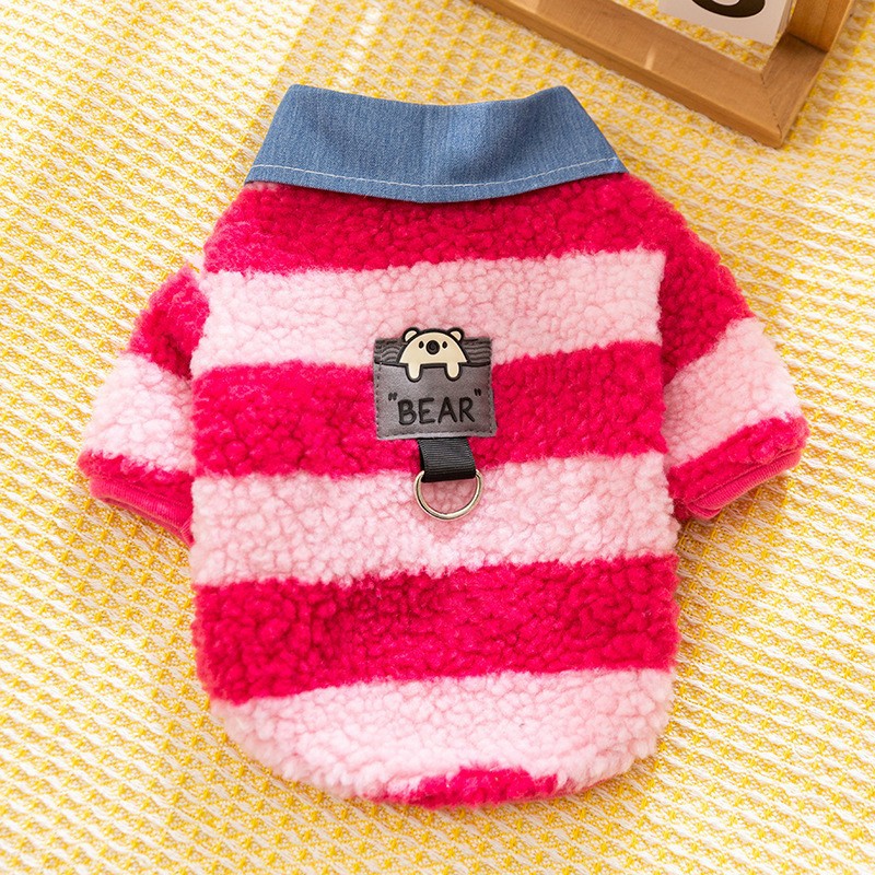 KFX-1468605 Cozy Winter Sweater with Leash Hole for Small Dogs and Cats in Striped Design