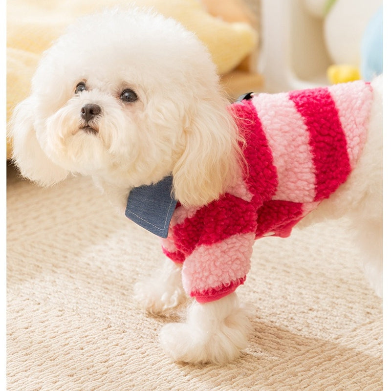 KFX-1468605 Cozy Winter Sweater with Leash Hole for Small Dogs and Cats in Striped Design
