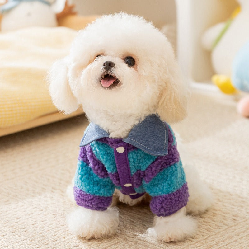 KFX-1468605 Cozy Winter Sweater with Leash Hole for Small Dogs and Cats in Striped Design