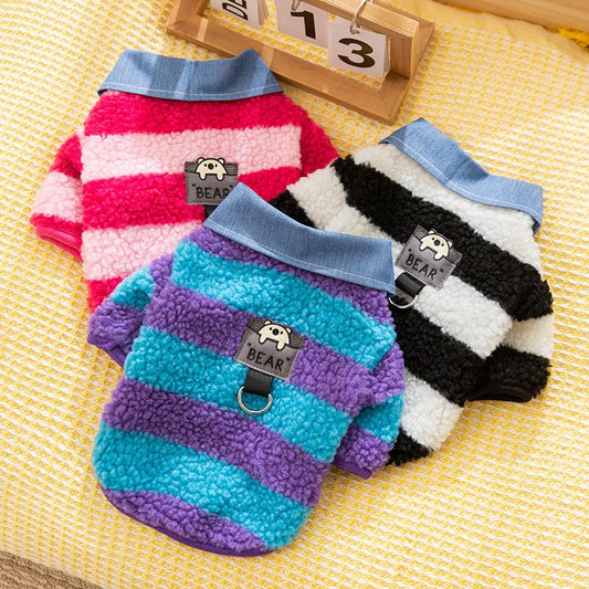 KFX-1468605 Cozy Winter Sweater with Leash Hole for Small Dogs and Cats in Striped Design