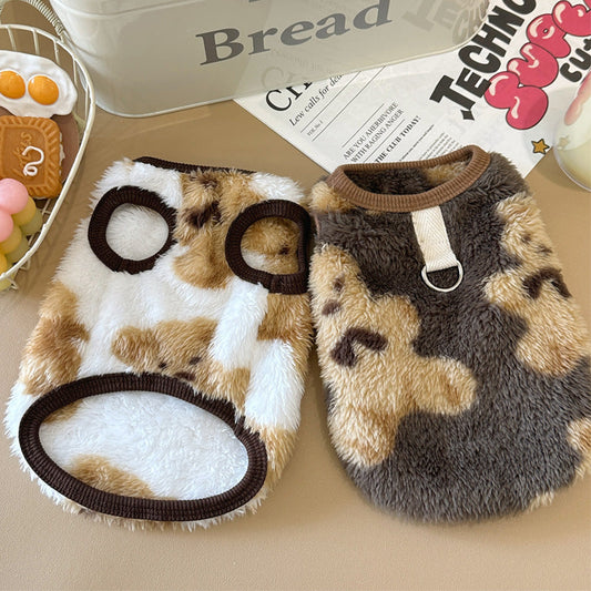 KFX-1469629 Fleece-Lined Winter Pet Dog Clothes in Gray, Brown, and White - Multiple Sizes Available