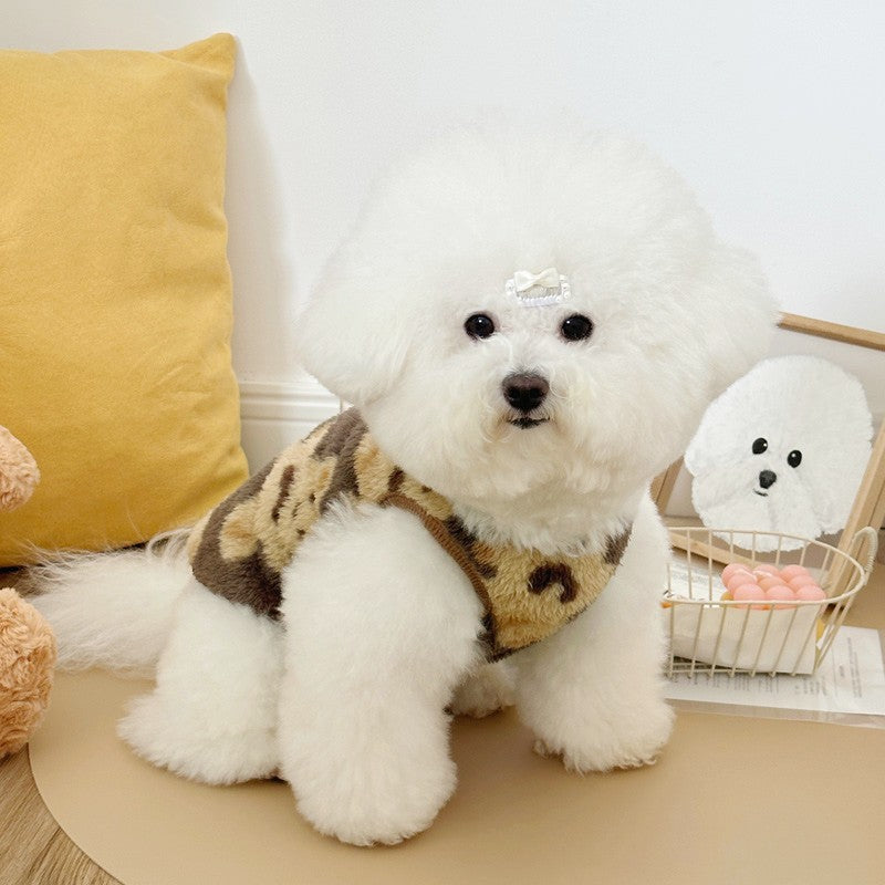 KFX-1469629 Fleece-Lined Winter Pet Dog Clothes in Gray, Brown, and White - Multiple Sizes Available