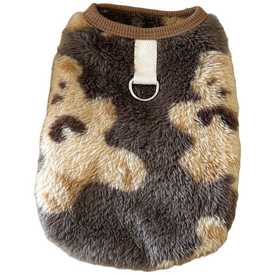 KFX-1469629 Fleece-Lined Winter Pet Dog Clothes in Gray, Brown, and White - Multiple Sizes Available