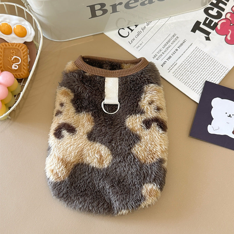 KFX-1469629 Fleece-Lined Winter Pet Dog Clothes in Gray, Brown, and White - Multiple Sizes Available