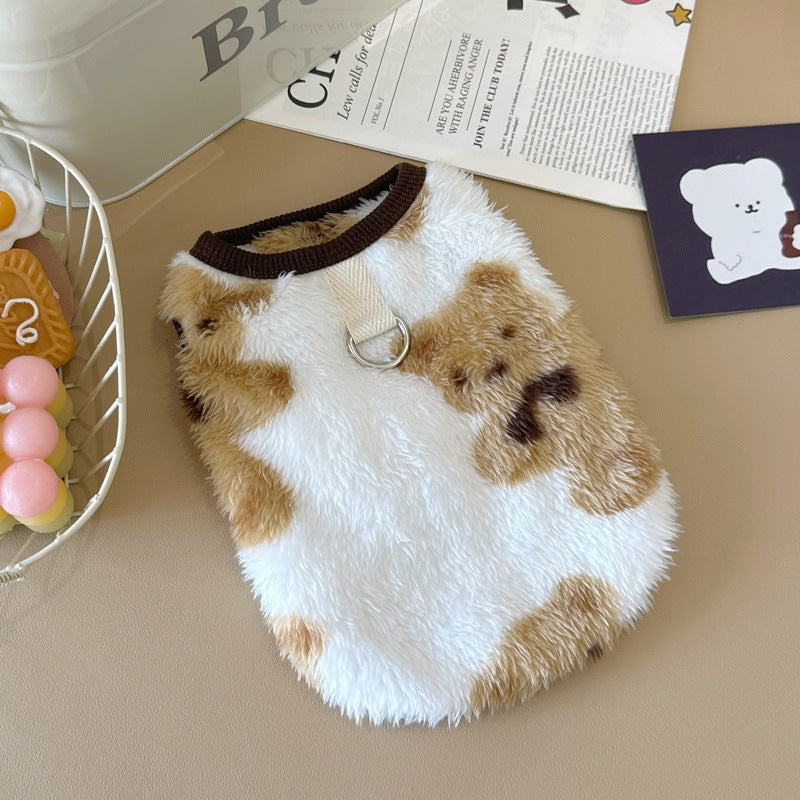 KFX-1469629 Fleece-Lined Winter Pet Dog Clothes in Gray, Brown, and White - Multiple Sizes Available