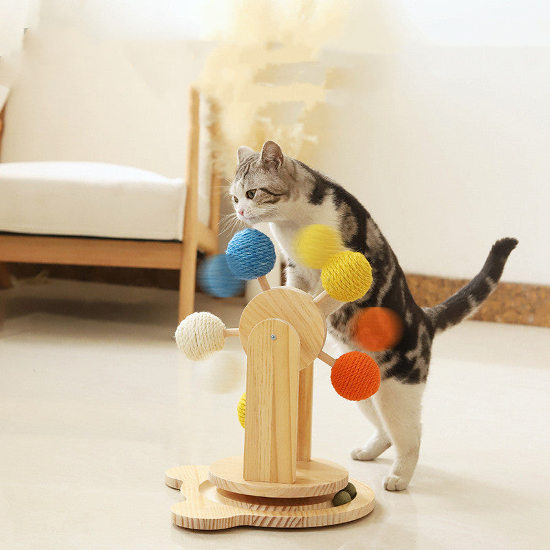 KFX-1470013 Solid Wood Cat Scratch Board with Ferris Wheel Design and Sisal Hemp Material
