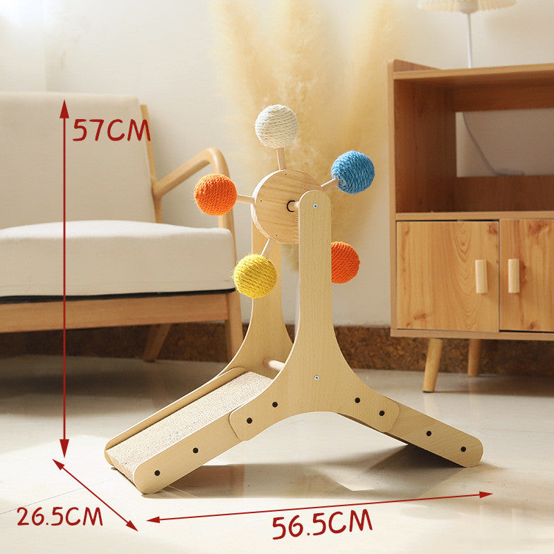 KFX-1470013 Solid Wood Cat Scratch Board with Ferris Wheel Design and Sisal Hemp Material