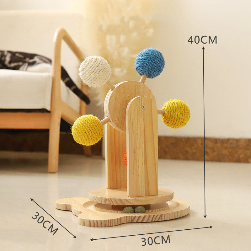 KFX-1470013 Solid Wood Cat Scratch Board with Ferris Wheel Design and Sisal Hemp Material