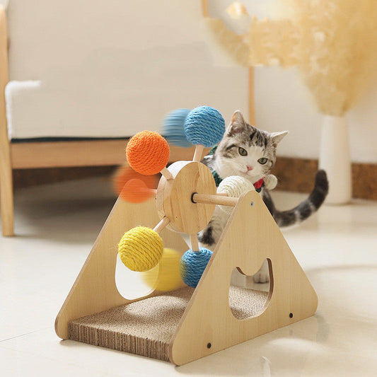 KFX-1470013 Solid Wood Cat Scratch Board with Ferris Wheel Design and Sisal Hemp Material