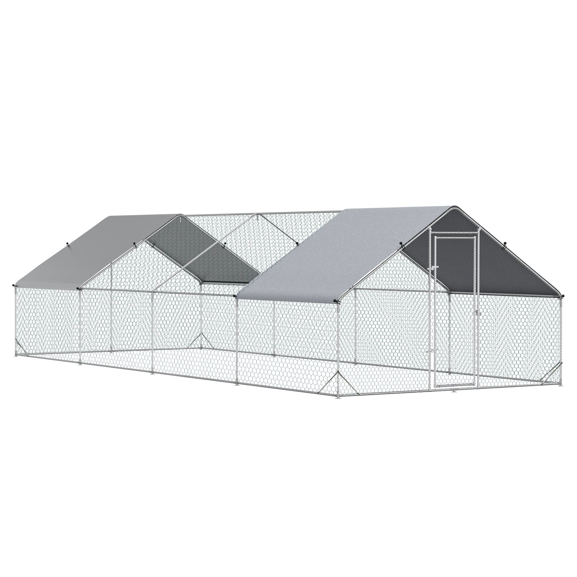 KFX-1473469 Metal Chicken Run with Waterproof Anti-UV Cover, 9.8' x 26.2' x 6.6', Ideal for Outdoor Poultry and Small Animals