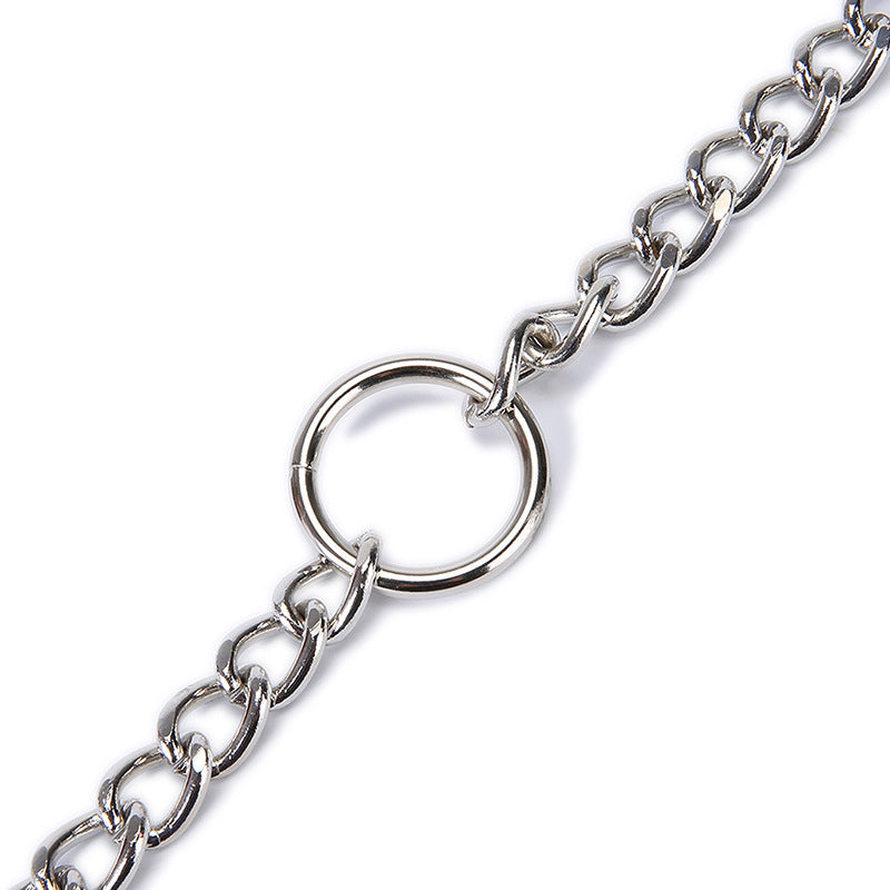 KFX-1473597 Chrome-Plated Iron Chain Dog Collar with Dual Buckles and Multi-Purpose Leash Functionality