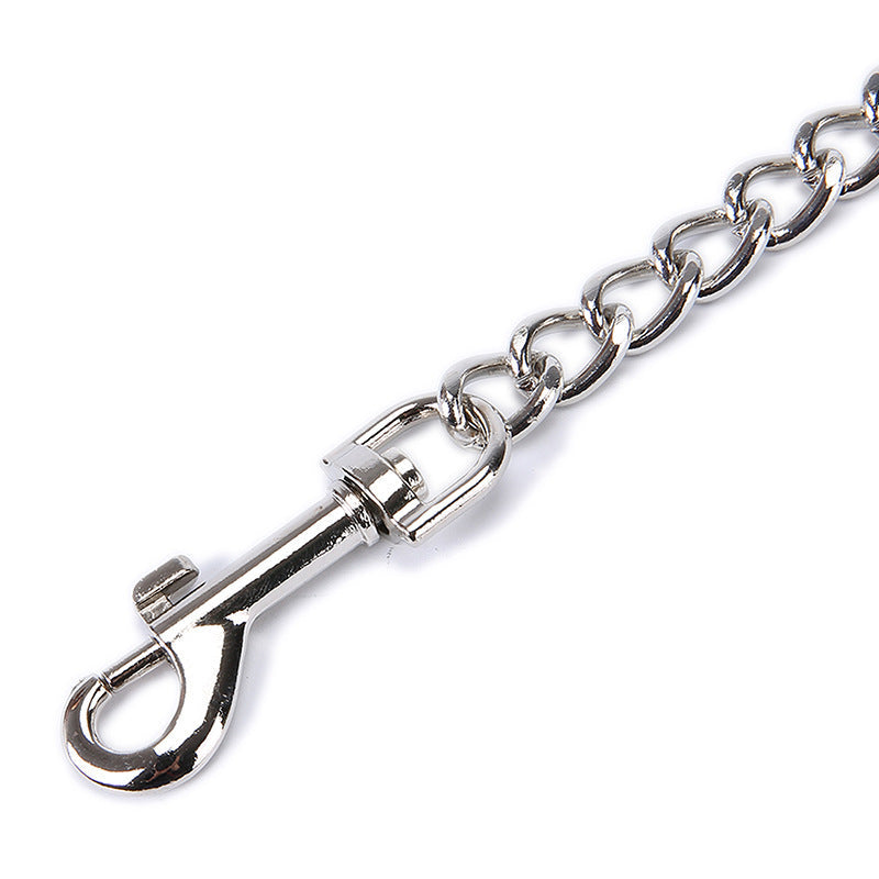 KFX-1473597 Chrome-Plated Iron Chain Dog Collar with Dual Buckles and Multi-Purpose Leash Functionality