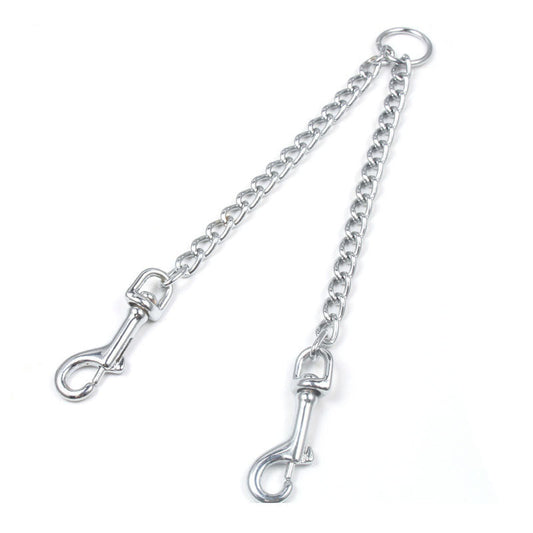 KFX-1473597 Chrome-Plated Iron Chain Dog Collar with Dual Buckles and Multi-Purpose Leash Functionality