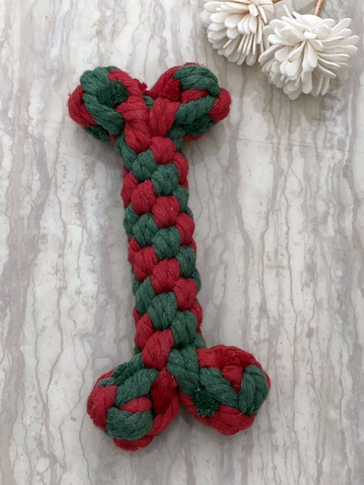 KFX-1474621 Hand-Knitted Christmas Suit Cotton Rope Pet Chew Toy