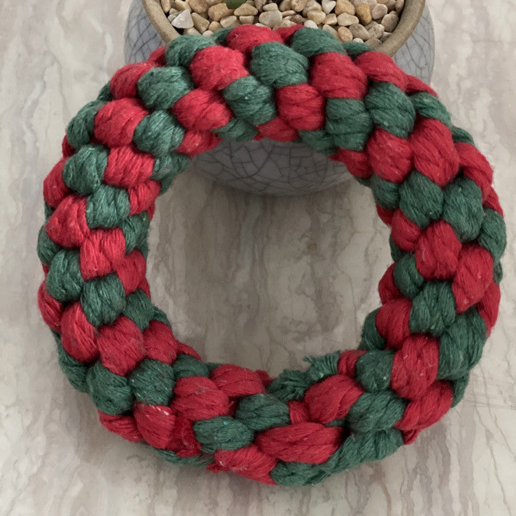 KFX-1474621 Hand-Knitted Christmas Suit Cotton Rope Pet Chew Toy