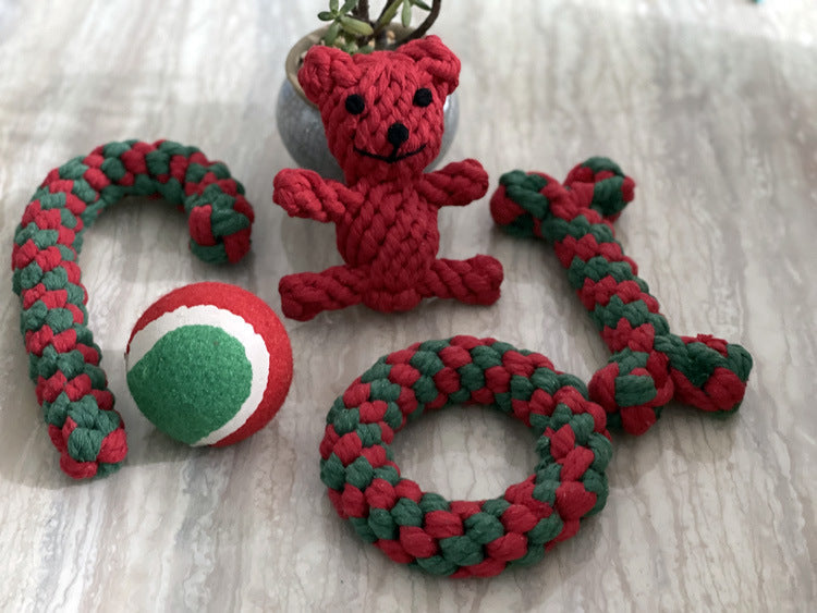 KFX-1474621 Hand-Knitted Christmas Suit Cotton Rope Pet Chew Toy
