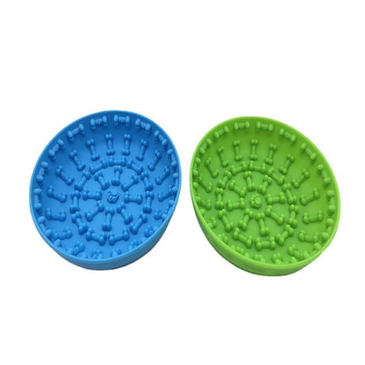 KFX-1475773 Non-slip Silicone Pet Slow Feeding Bowl with Suction Cup - 15x12x4cm, Food Grade Material in Blue or Green