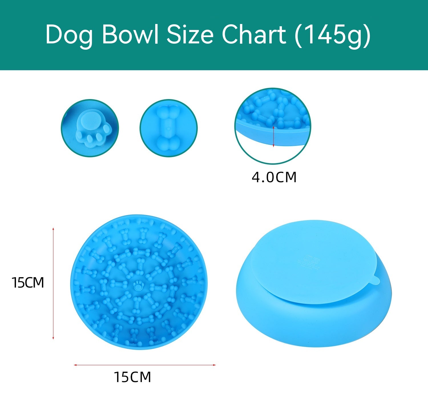 KFX-1475773 Non-slip Silicone Pet Slow Feeding Bowl with Suction Cup - 15x12x4cm, Food Grade Material in Blue or Green