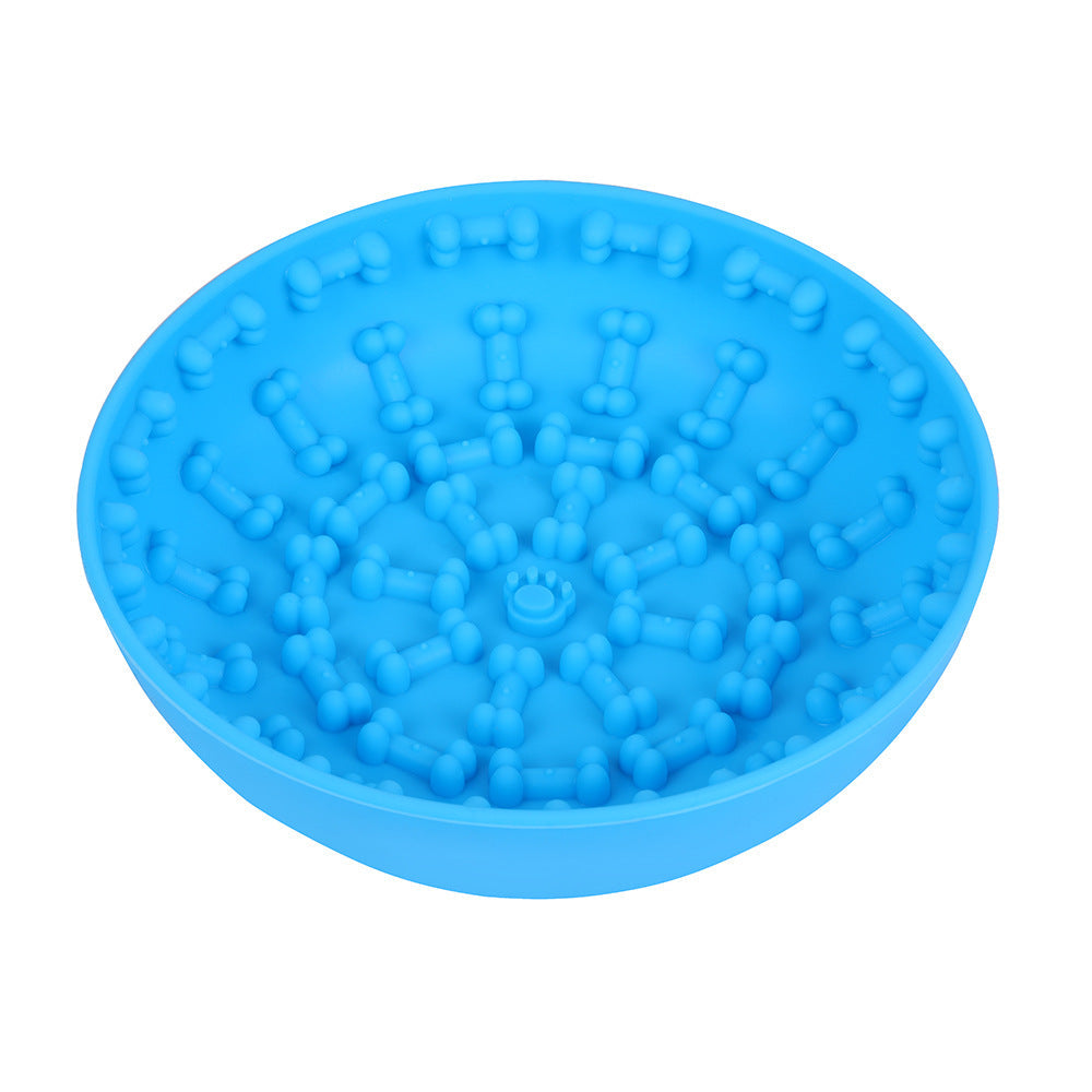 KFX-1475773 Non-slip Silicone Pet Slow Feeding Bowl with Suction Cup - 15x12x4cm, Food Grade Material in Blue or Green