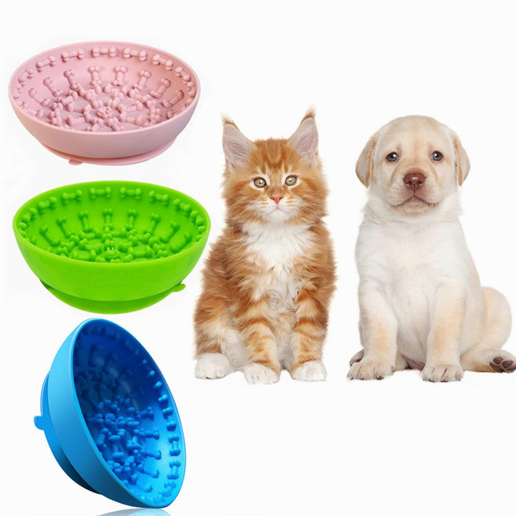 KFX-1475773 Non-slip Silicone Pet Slow Feeding Bowl with Suction Cup - 15x12x4cm, Food Grade Material in Blue or Green