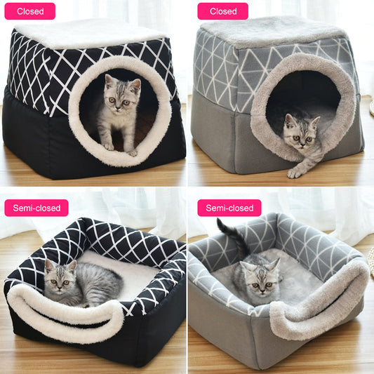 KFX-1479613 Comfortable Semi-Enclosed Pet Bed with Detachable Cushion and Anti-Slip Base