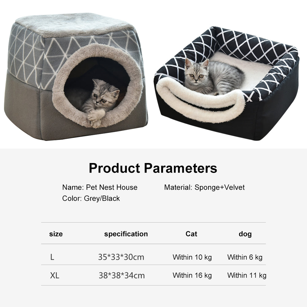 KFX-1479613 Comfortable Semi-Enclosed Pet Bed with Detachable Cushion and Anti-Slip Base