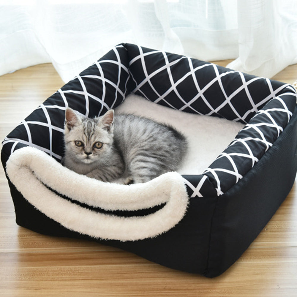KFX-1479613 Comfortable Semi-Enclosed Pet Bed with Detachable Cushion and Anti-Slip Base