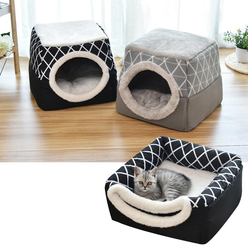 KFX-1479613 Comfortable Semi-Enclosed Pet Bed with Detachable Cushion and Anti-Slip Base