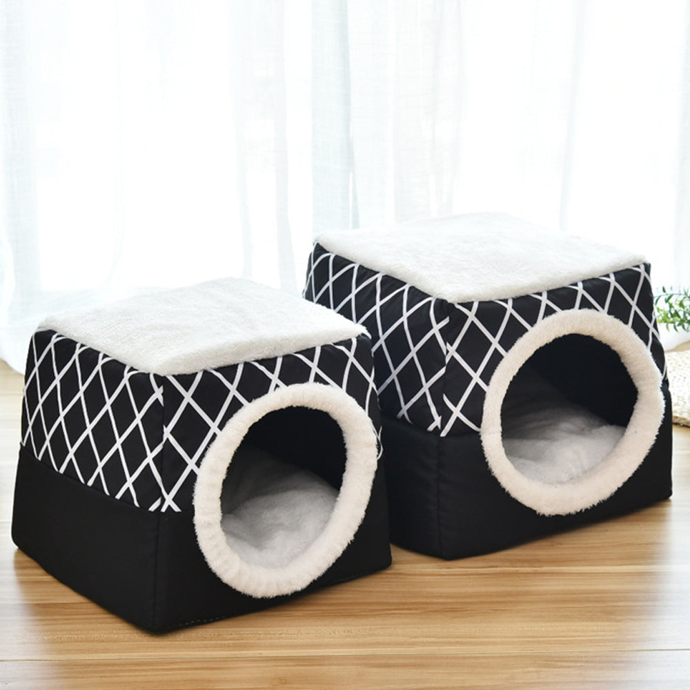 KFX-1479613 Comfortable Semi-Enclosed Pet Bed with Detachable Cushion and Anti-Slip Base