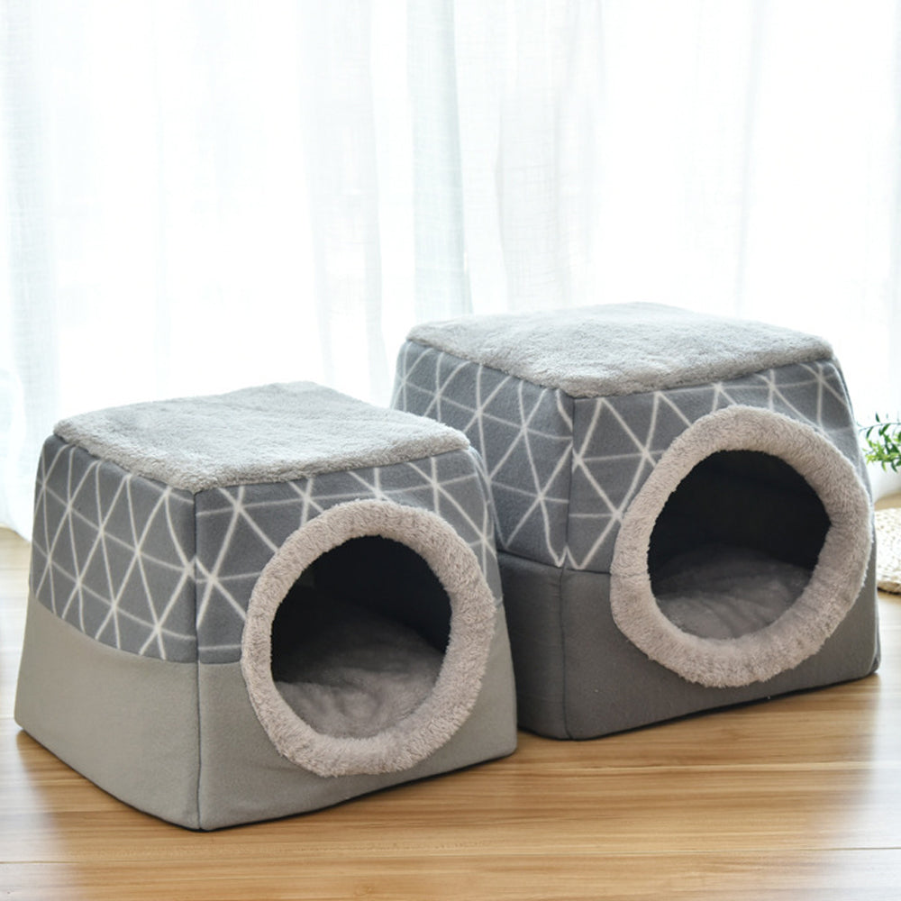 KFX-1479613 Comfortable Semi-Enclosed Pet Bed with Detachable Cushion and Anti-Slip Base